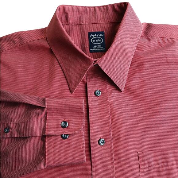 Joseph & Feiss Burgundy Long Sleeve Button-Up Shirt 17 32/33 non iron cotton MW - Picture 13 of 13